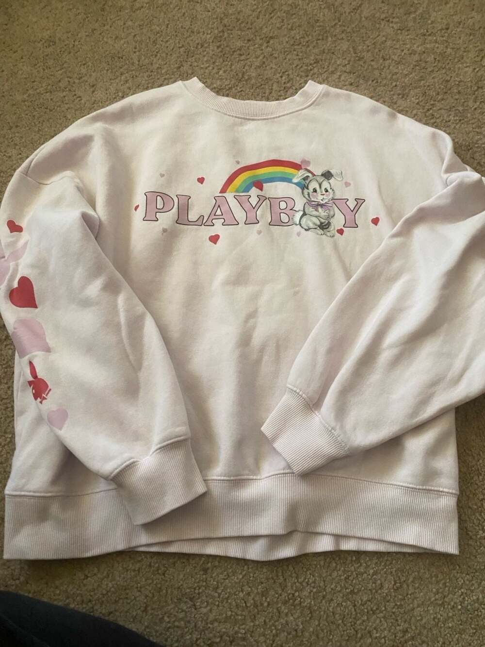 Playboy by PacSun Oversized Pink Rainbow Bunny Crewneck Sweatshirt - One Size